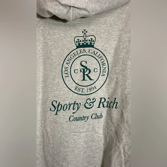 NWOT SPORTY & RICH Gray/Green Crown Cotton Blend Hoodie Large - Picture 6 of 16